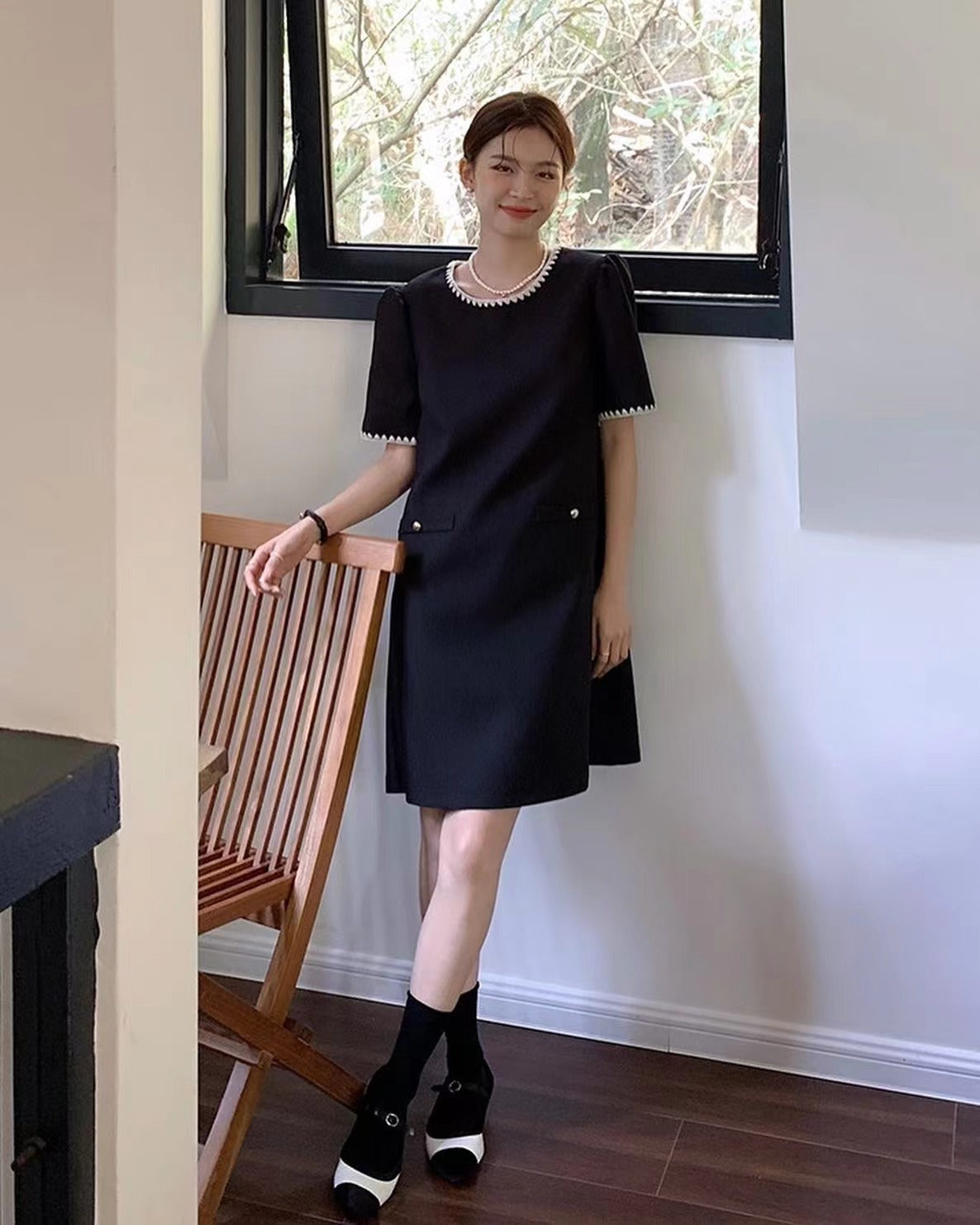 Color-Blocked Trim Tweed Dress