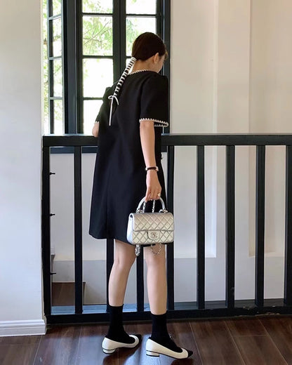 Color-Blocked Trim Tweed Dress