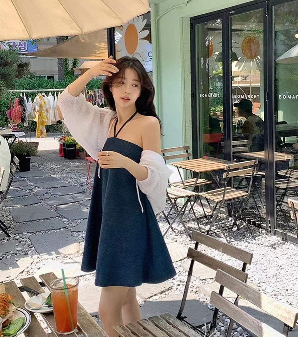 Halter Neck Denim Dress