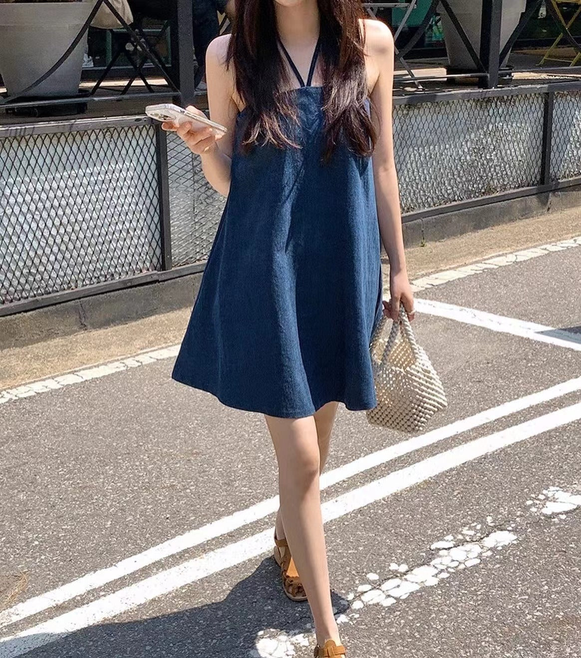 Halter Neck Denim Dress