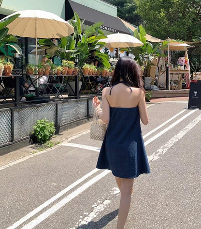 Halter Neck Denim Dress