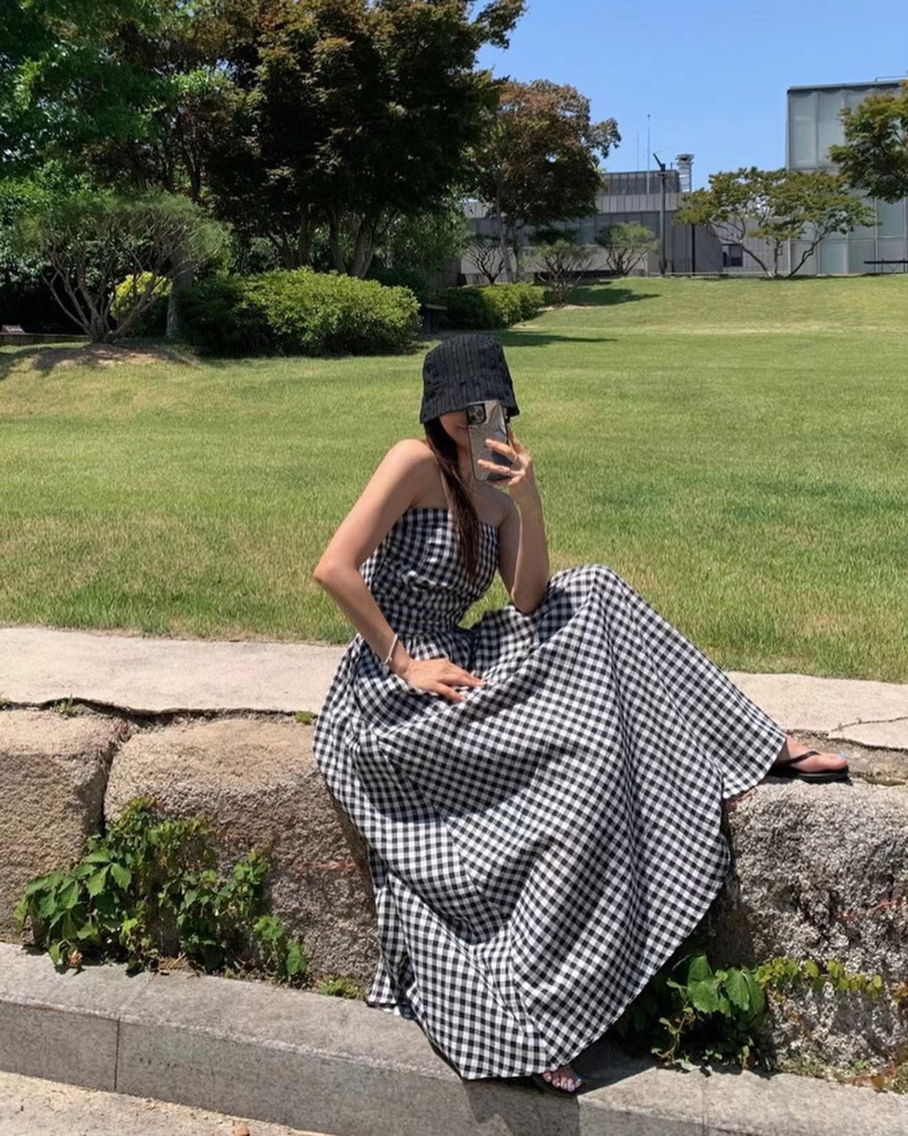 抹胸格仔連身裙