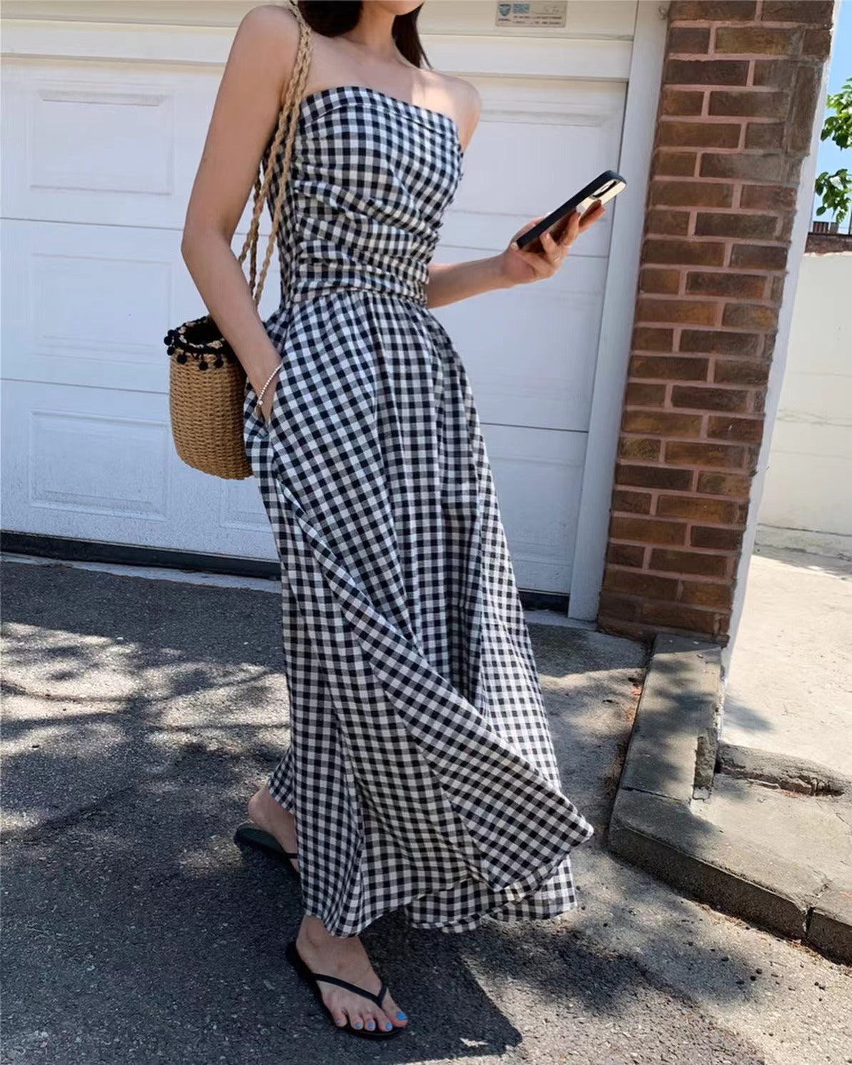 抹胸格仔連身裙