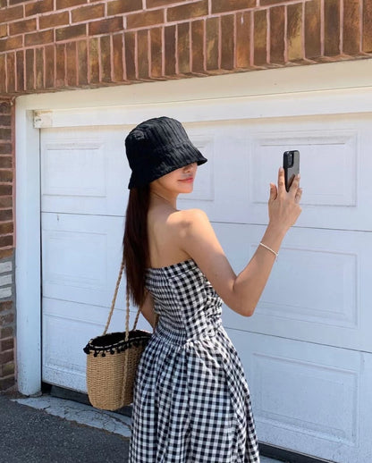 抹胸格仔連身裙