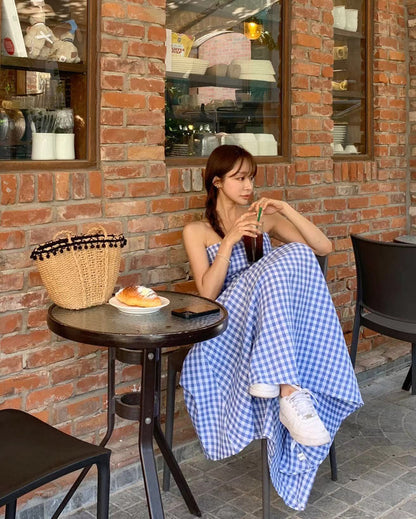 抹胸格仔連身裙