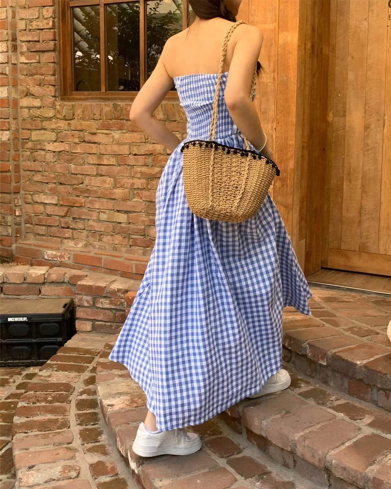 抹胸格仔連身裙