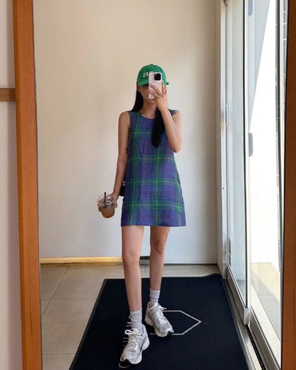 チェック柄ノースリーブワンピース