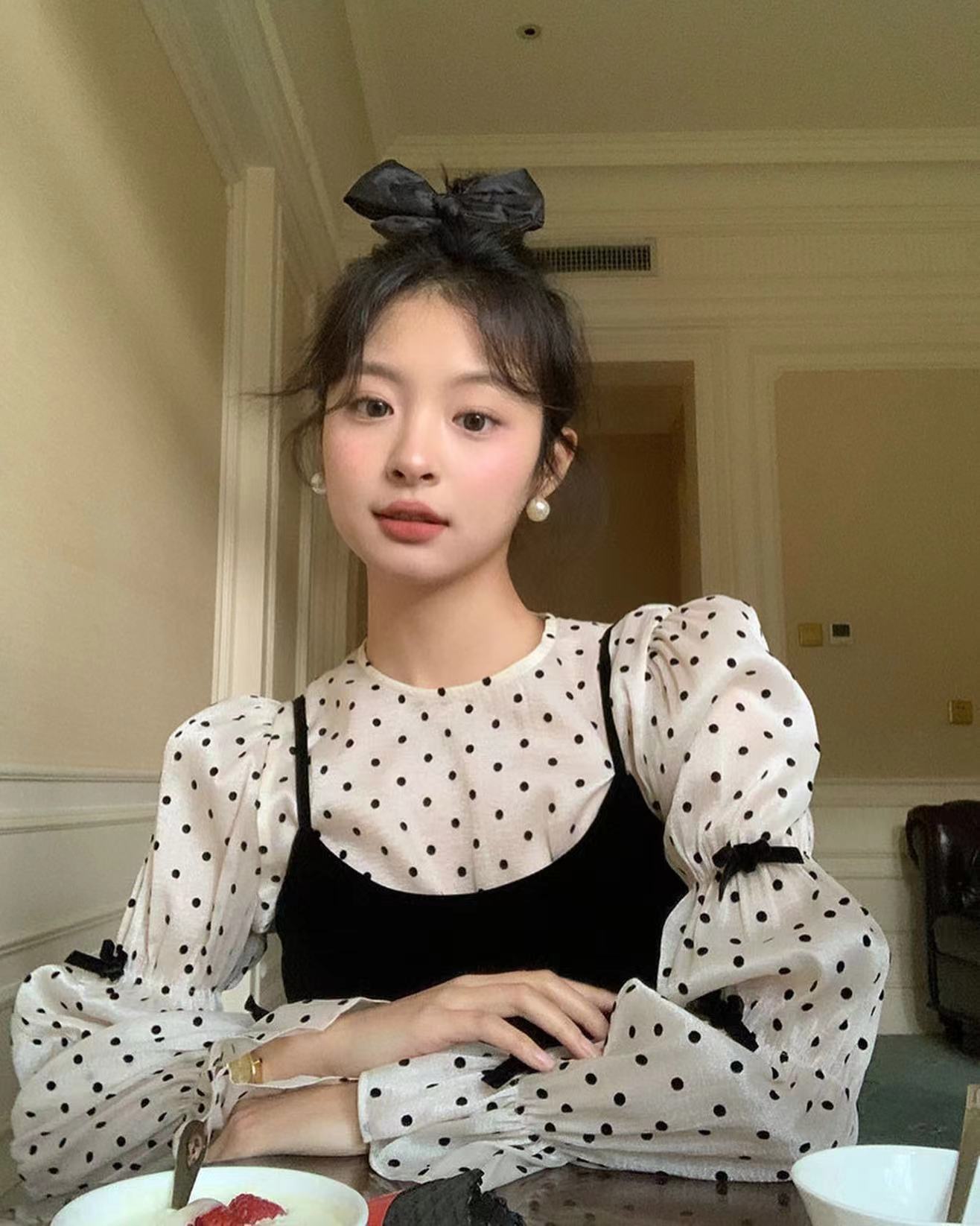 Bow Tie Polka Dot Top + Suspender Skirt Set