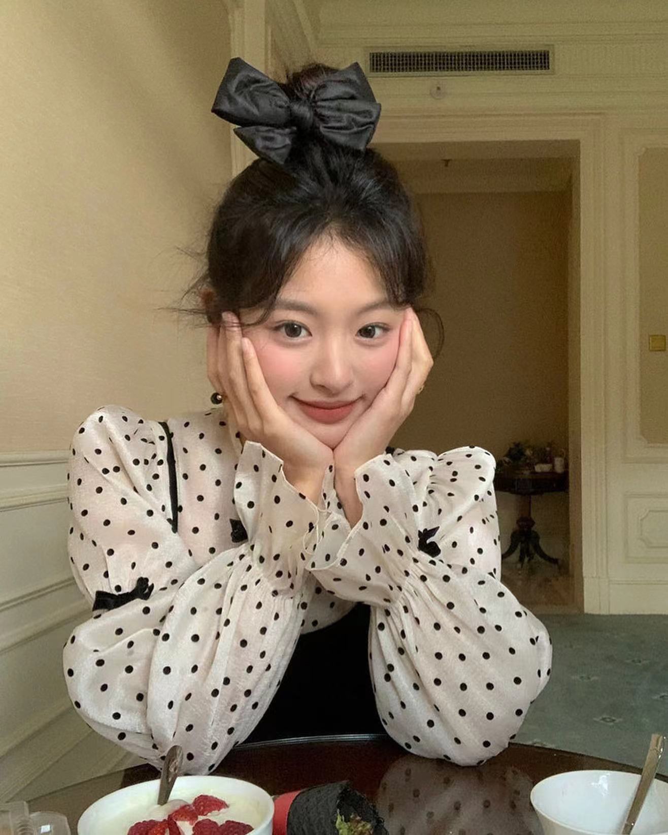 Bow Tie Polka Dot Top + Suspender Skirt Set