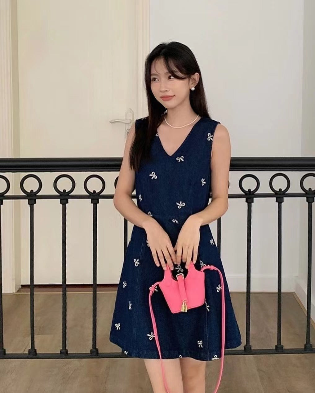 蝴蝶結牛仔連身裙