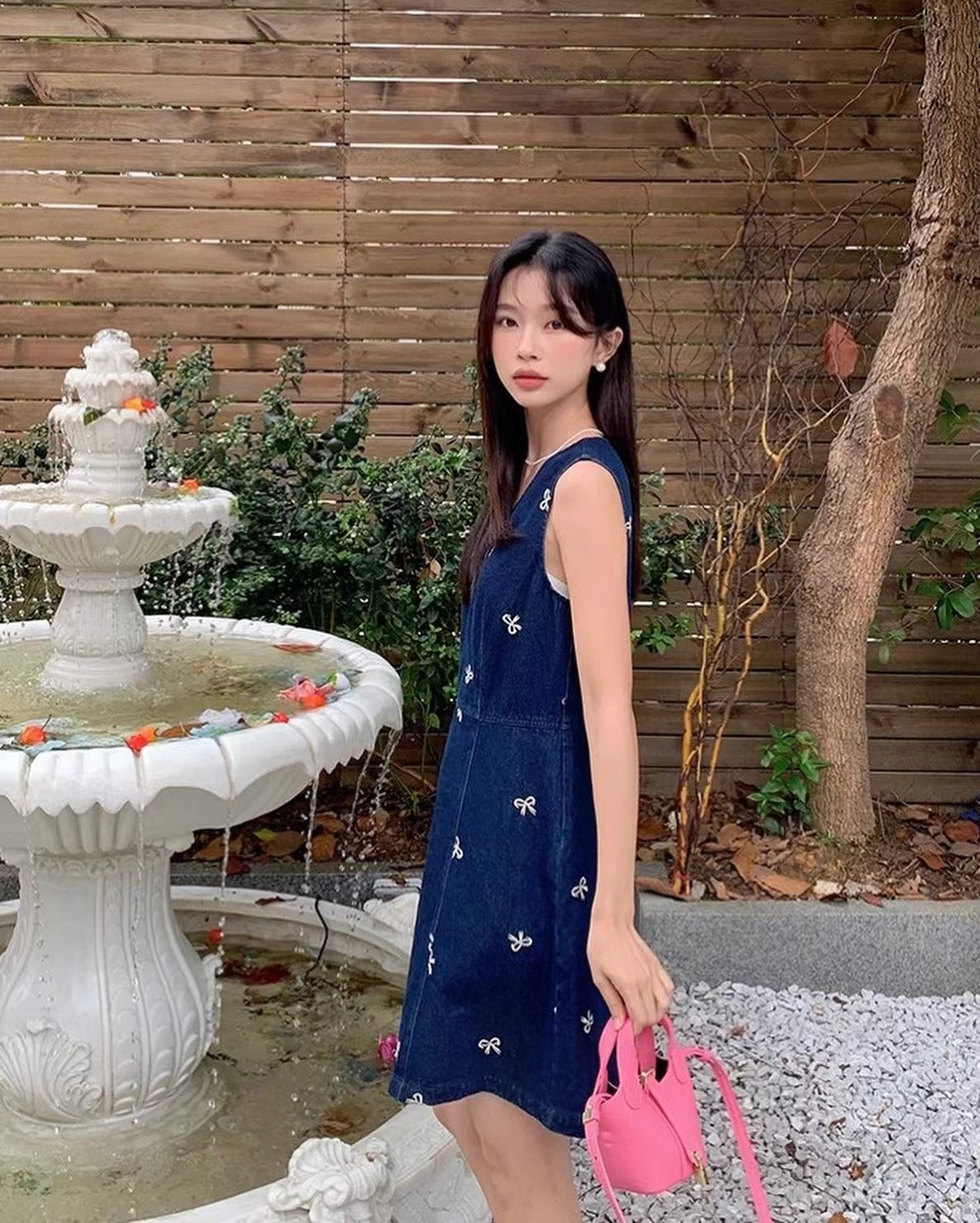 蝴蝶結牛仔連身裙