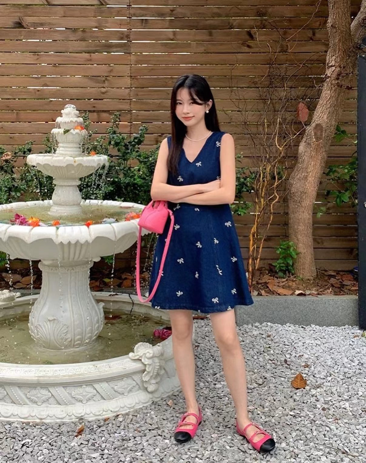 蝴蝶結牛仔連身裙