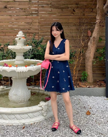 蝴蝶結牛仔連身裙