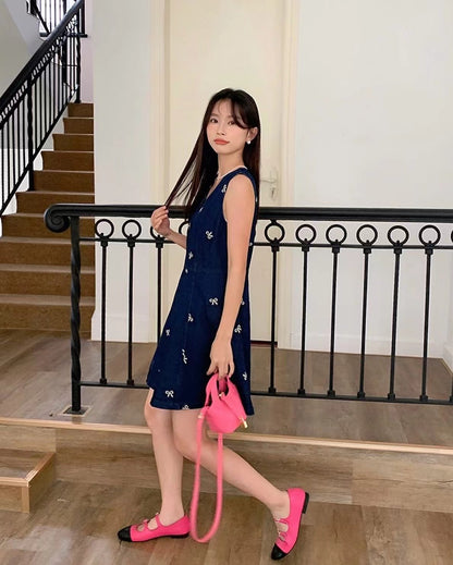 蝴蝶結牛仔連身裙