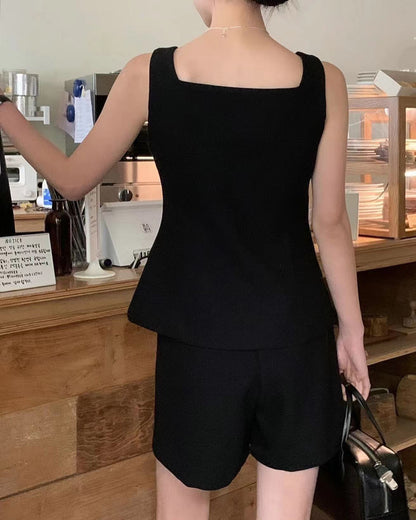 方領背心+短褲套裝