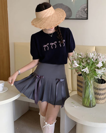 Bow-Knot Knit Top + Bow-Knot Pleated Skirt
