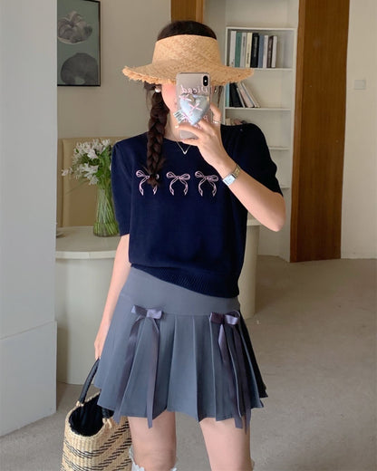Bow-Knot Knit Top + Bow-Knot Pleated Skirt