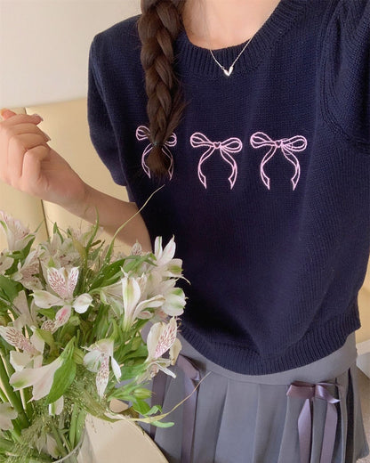 Bow-Knot Knit Top + Bow-Knot Pleated Skirt