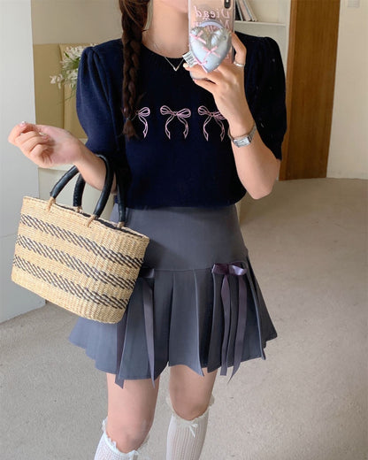 Bow-Knot Knit Top + Bow-Knot Pleated Skirt