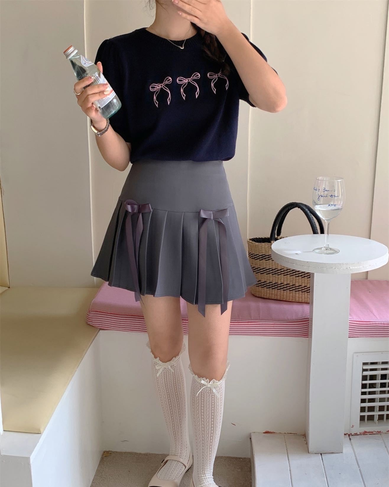 Bow-Knot Knit Top + Bow-Knot Pleated Skirt