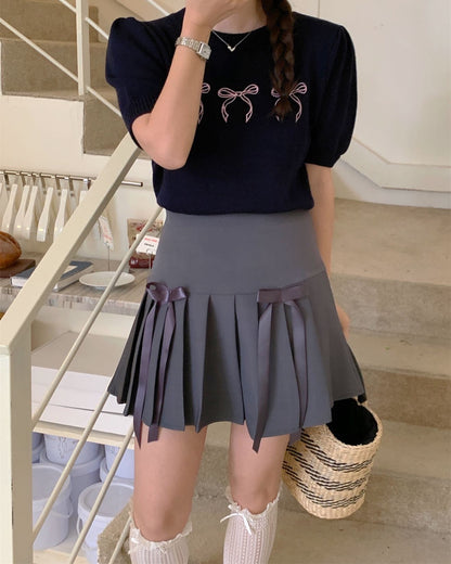 Bow-Knot Knit Top + Bow-Knot Pleated Skirt