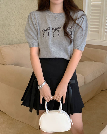 Bow-Knot Knit Top + Bow-Knot Pleated Skirt