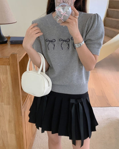 Bow-Knot Knit Top + Bow-Knot Pleated Skirt