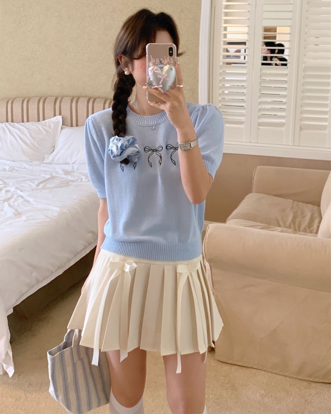 Bow-Knot Knit Top + Bow-Knot Pleated Skirt