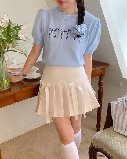 Bow-Knot Knit Top + Bow-Knot Pleated Skirt
