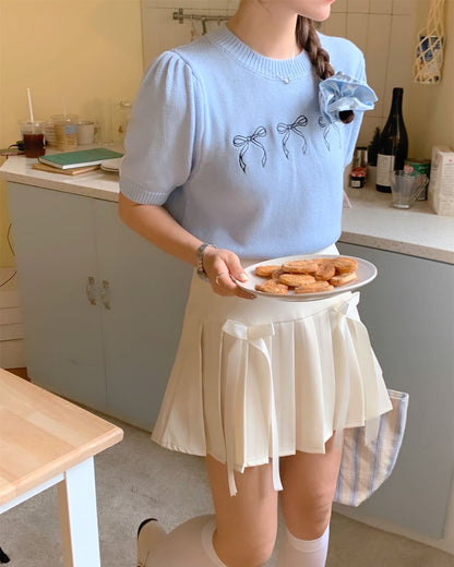 Bow-Knot Knit Top + Bow-Knot Pleated Skirt