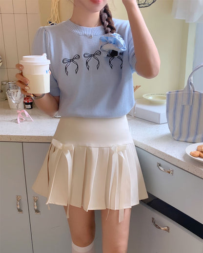 Bow-Knot Knit Top + Bow-Knot Pleated Skirt
