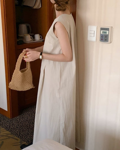 壓褶背心連身裙