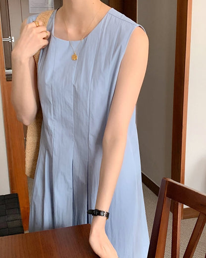 壓褶背心連身裙