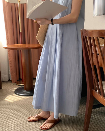壓褶背心連身裙
