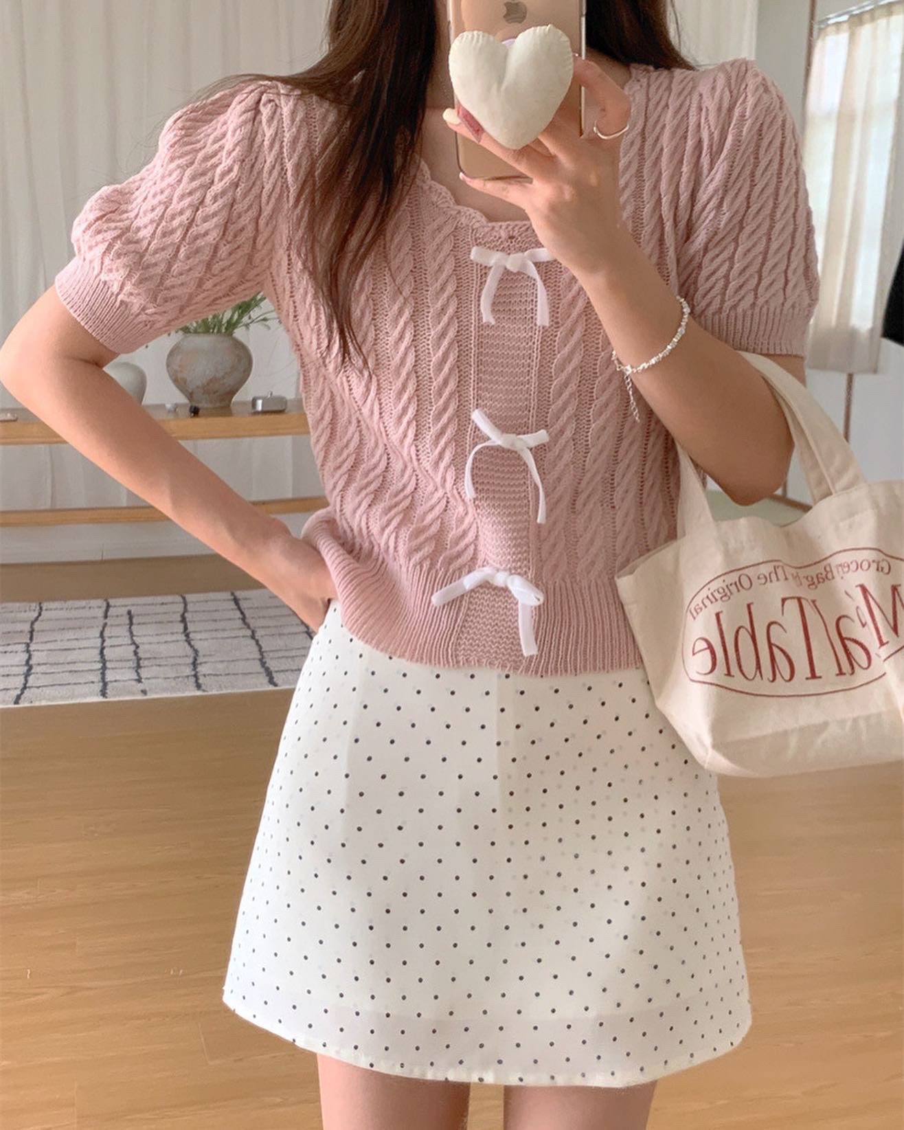 Twist-Knot Top with Bow + Polka Dot Skirt