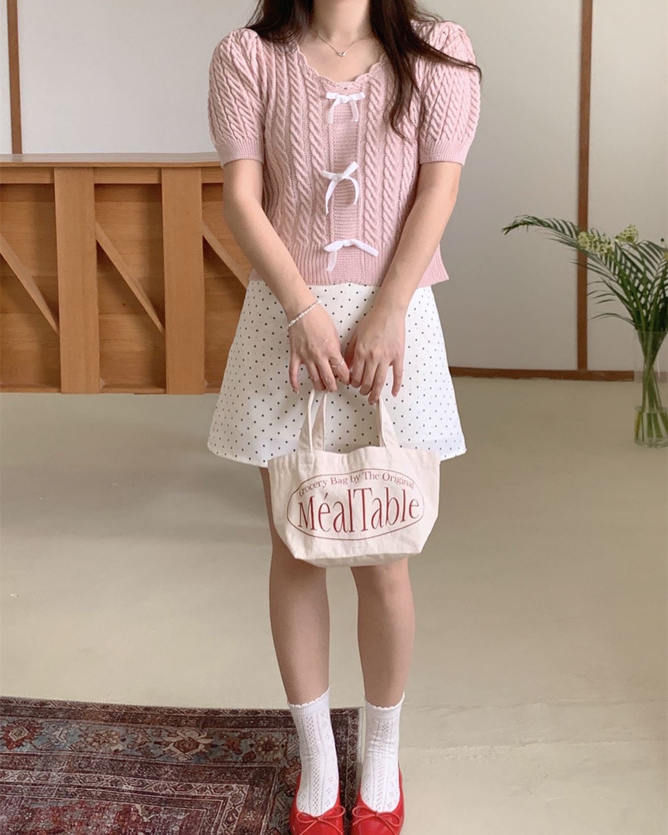 Twist-Knot Top with Bow + Polka Dot Skirt