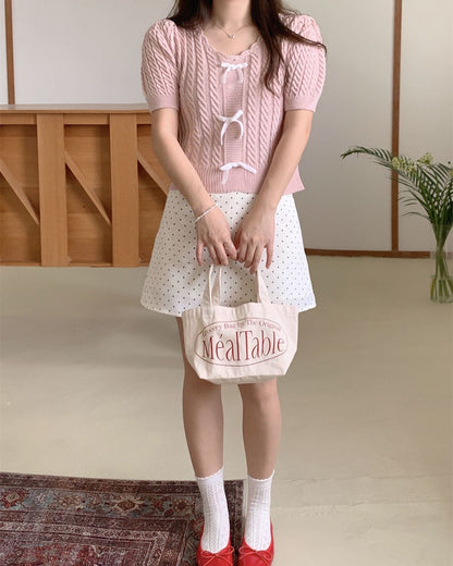 Twist-Knot Top with Bow + Polka Dot Skirt