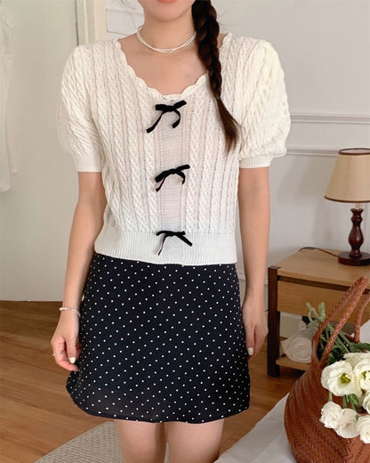 Twist-Knot Top with Bow + Polka Dot Skirt