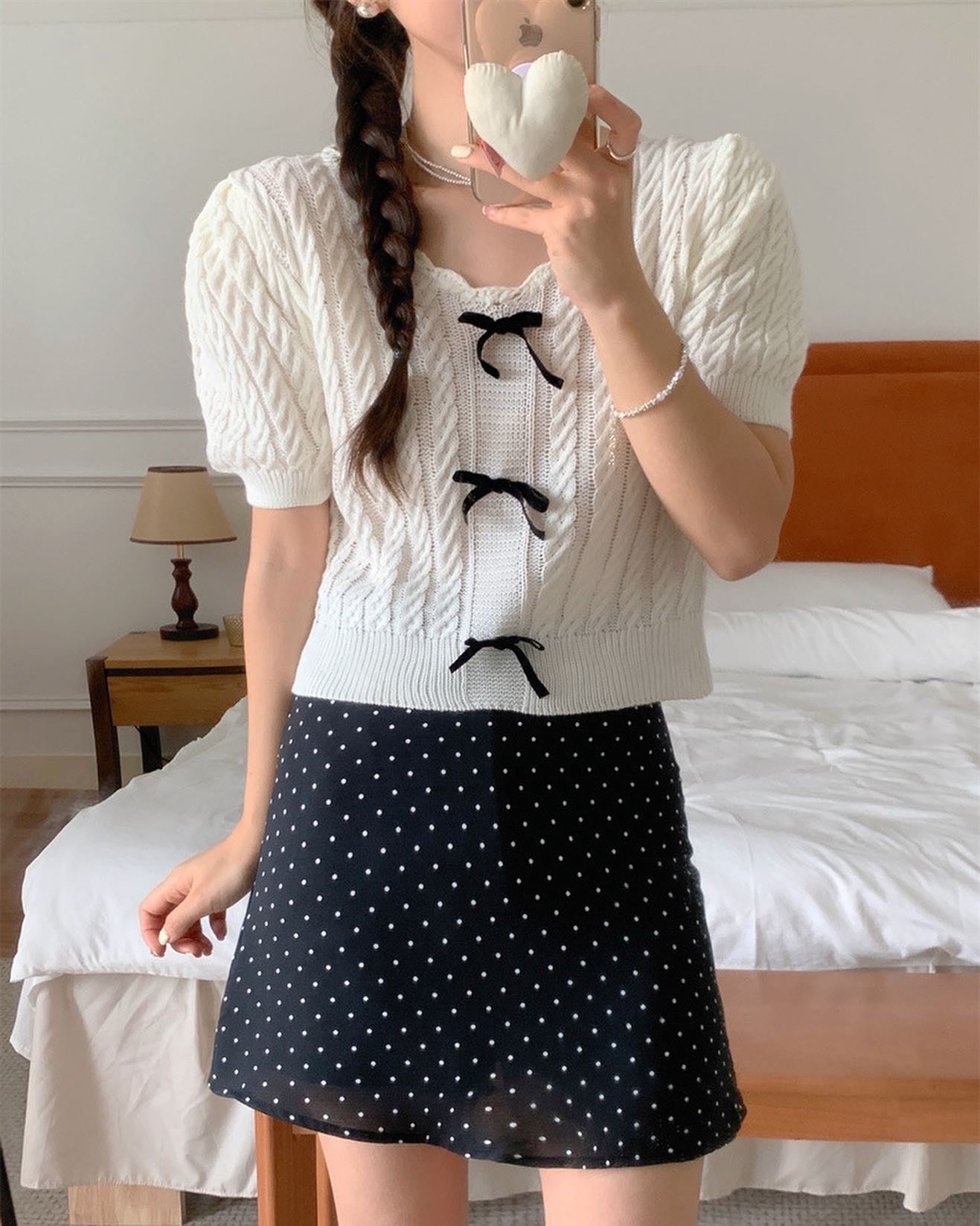 Twist-Knot Top with Bow + Polka Dot Skirt