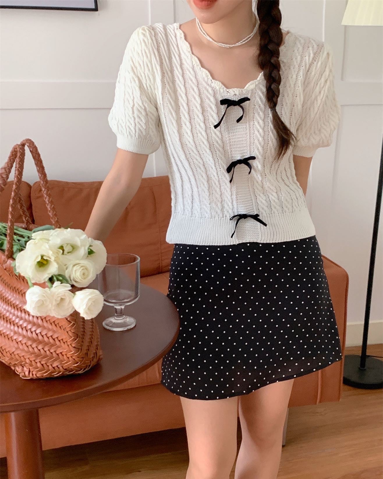 Twist-Knot Top with Bow + Polka Dot Skirt
