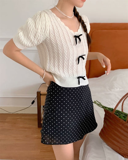 Twist-Knot Top with Bow + Polka Dot Skirt