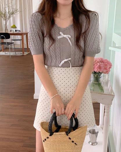 Twist-Knot Top with Bow + Polka Dot Skirt