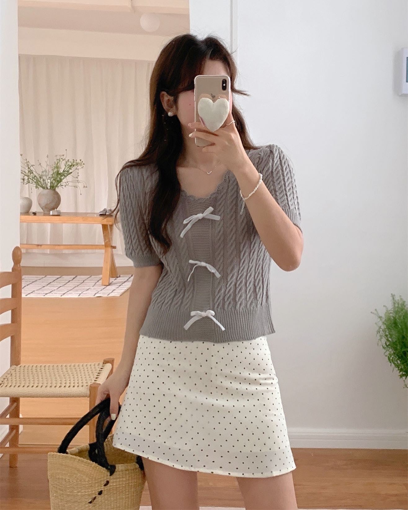 Twist-Knot Top with Bow + Polka Dot Skirt