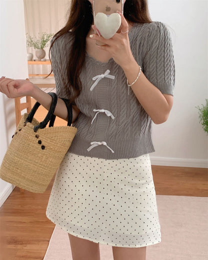 Twist-Knot Top with Bow + Polka Dot Skirt