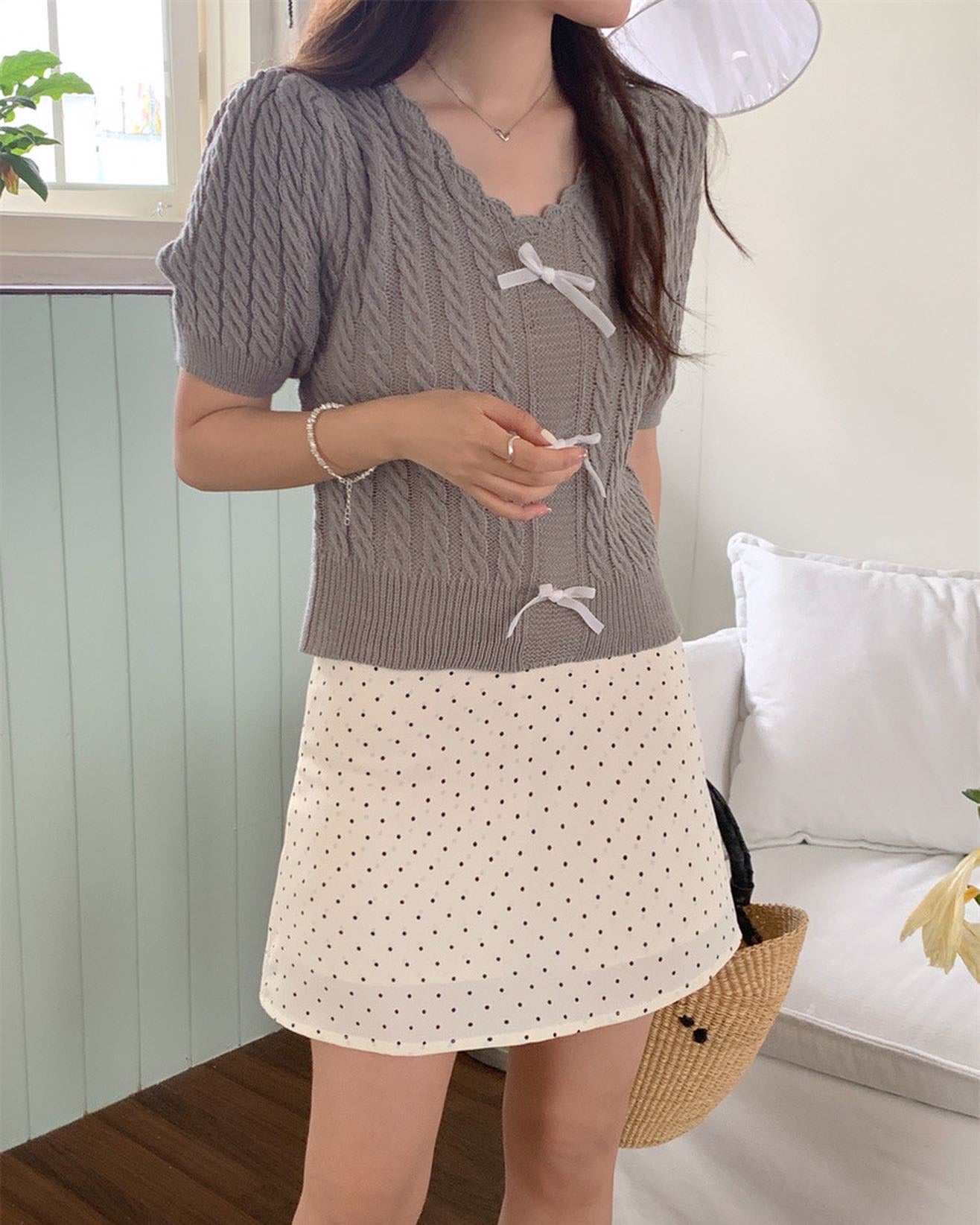 Twist-Knot Top with Bow + Polka Dot Skirt