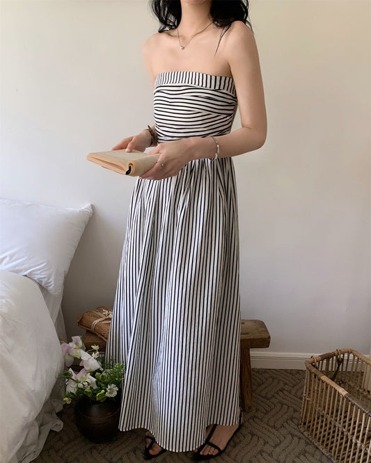 抹胸黑白條紋長裙