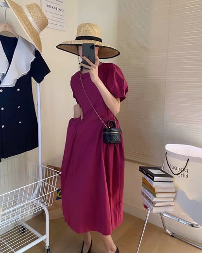 圓領皺摺收腰連身裙