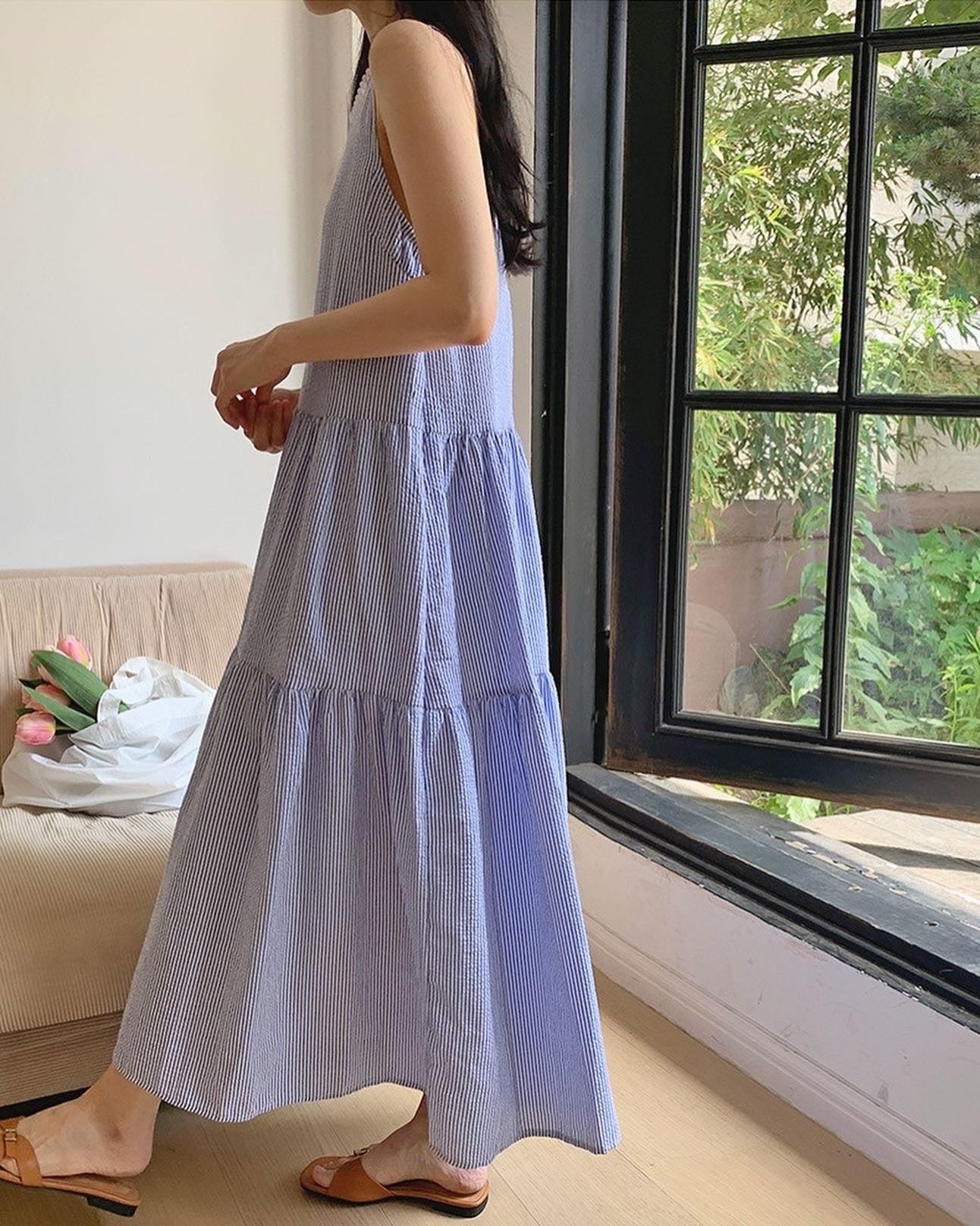 拼接皺摺背心裙