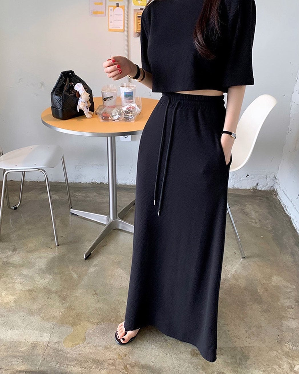 Short Sleeve T-Shirt + Lace-Up Skirt Set