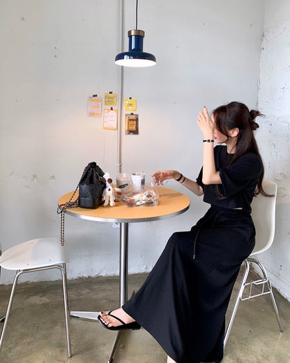 Short Sleeve T-Shirt + Lace-Up Skirt Set